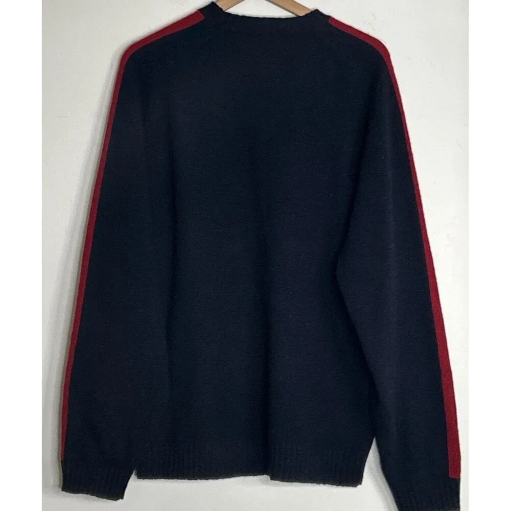 Vintage J.Crew Wool Sweater Men’s XL-Tall Navy Red Sleeve Stripe Hong Kong